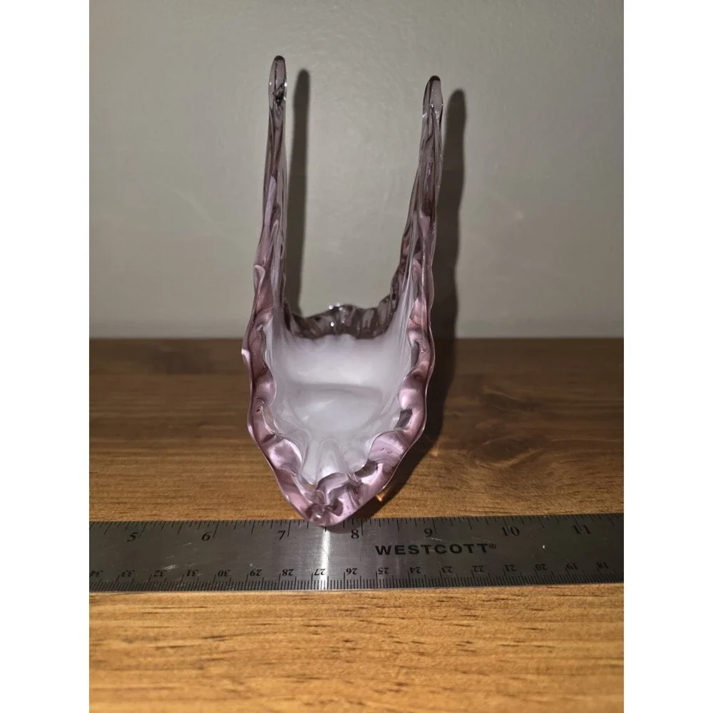 VAN Handblown Cased Art Glass Lilac Lavendar Napkin Holder Basket Italy